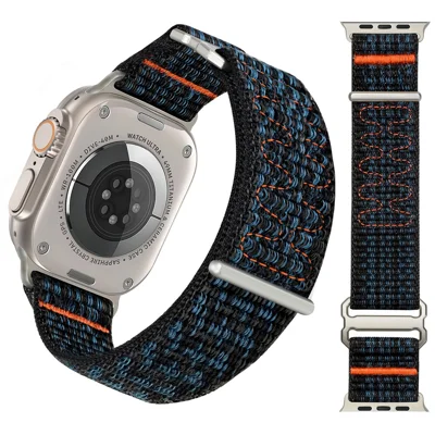 For Apple Watch Series 12 11 10 42mm / 9 8 7 41mm / SE3 SE2 SE 6 5 4 40mm / 3 2 1 38mm Magic Tape Strap Adjustable Nylon Watch Band - Black+Blue