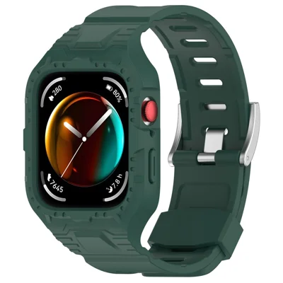 For Huawei Watch Fit 3 Silicone Band Wrist Strap with Watch Case - Midnight Green