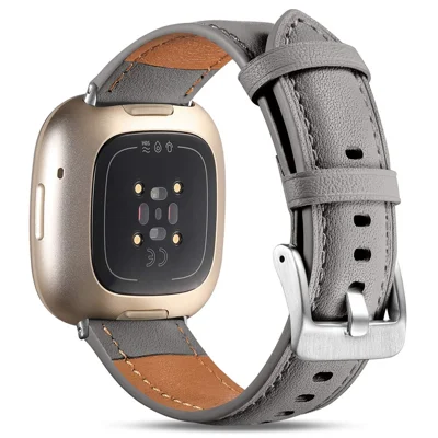 For Fitbit Versa 4 / Fitbit Sense 2 Watch Strap Genuine Cow Leather Wrist Band - Grey