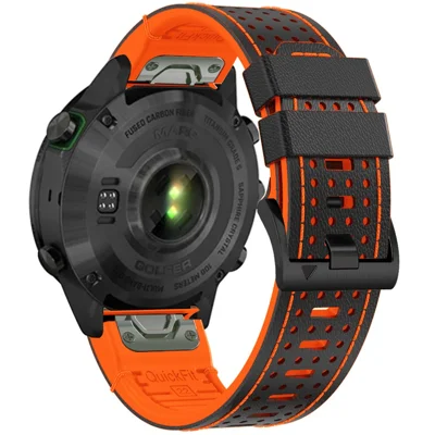 KALEBOL For Garmin Fenix 7X / 7X Pro 51mm / 6X / 6X Pro QuickFit 26mm Silicone Watch Band Dual Color Dot Holes Design - Black+Orange