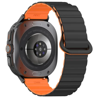 For Samsung Galaxy Watch Ultra2 47mm / Watch Ultra (2025) 47mm / Watch Ultra 47mm Magnetic Silicone Wrist Strap Adjustable Loop Band - Black+Orange