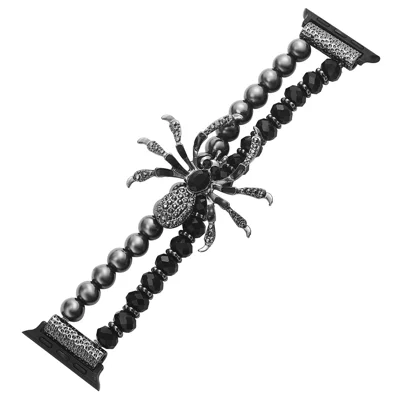 For Apple Watch Series 11 10 42mm / 9 8 7 41mm / SE3 SE2 SE 6 5 4 40mm / 3 2 1 38mm Spider Beads Strap Bracelet - Black