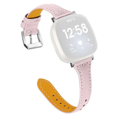 Genuine Leathe Smart Watch Strap Replacement Band for Fitbit Versa 3 / Fitbit Sense - Pink