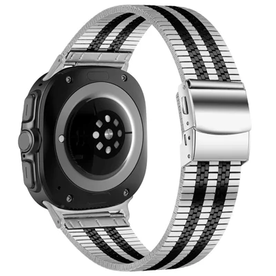 For Samsung Galaxy Watch Ultra2 47mm / Watch Ultra (2025) 47mm / Watch Ultra 47mm Watch Band Stainless Steel 5-Beads Wrist Strap - Silver+Black