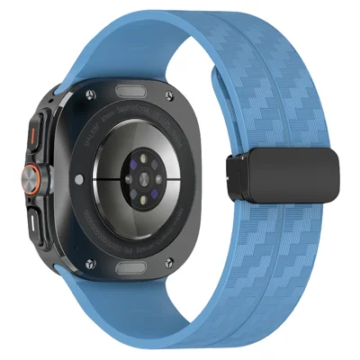 For Samsung Galaxy Watch Ultra2 47mm / Watch Ultra (2025) 47mm / Watch Ultra 47mm Silicone Watch Band Carbon Fiber Texture with Magnetic Buckle - Blue