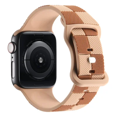 KALEBOL Silicone Strap for Apple Watch Series 12 11 10 42mm / 9 8 7 41mm / SE3 SE2 SE 6 5 4 40mm / 3 2 1 38mm Checkerboard Watch Band  Light Brown