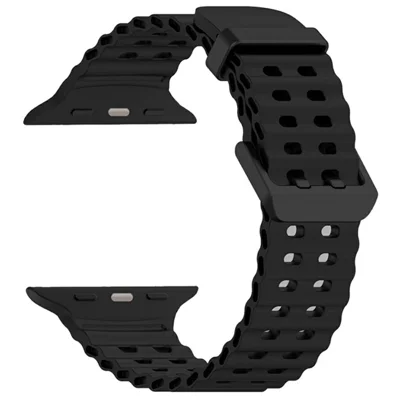 Silicone Strap for Apple Watch Ultra 4 3 2 1 49mm / Series 12 11 10 46mm / 9 8 7 45mm / SE3 SE2 SE 6 5 4 44mm / 3 2 1 42mm Ocean Band - Black
