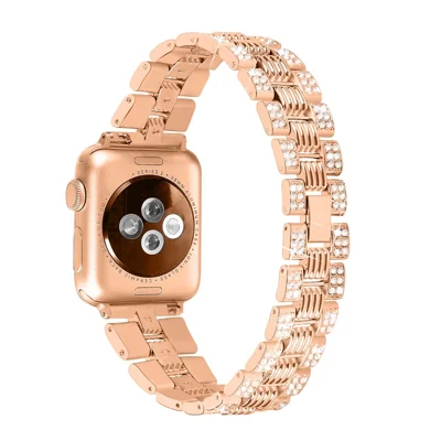 New Zinc Alloy Rhinestone Decor Thread Smart Watch Strap Replacement for Apple Watch Ultra 4 3 2 1 49mm / Series 12 11 10 46mm  / 9 8 7 45mm / SE3 SE2 SE 6 5 4 44mm / 3 2 1 42mm - Rose Gold