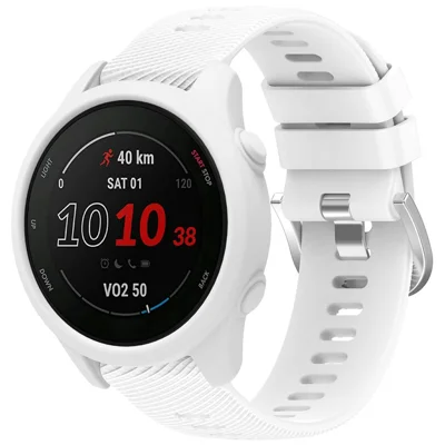 For Garmin Forerunner 255 / Forerunner 265 Cross-Texture Silicone Band with Watch Case - White