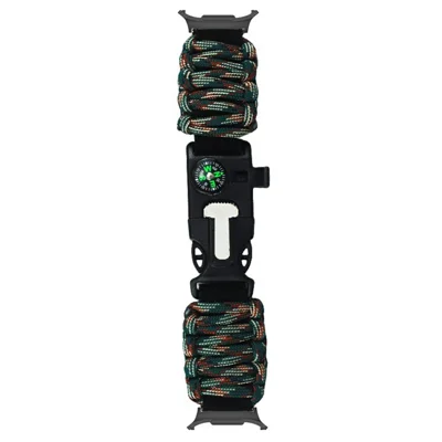 For Samsung Galaxy Watch Ultra 47mm Outdoor Multifunction 7-Core Paracord Survival Bracelet Watch Strap - Ocean Camouflage