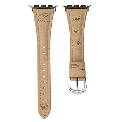 Dog Pattern Leather Band for Apple Watch Ultra 4 3 2 1 49mm / Series 12 11 10 46mm / 9 8 7 45mm / SE3 SE2 SE 6 5 4 44mm / 3 2 1 42mm - Khaki