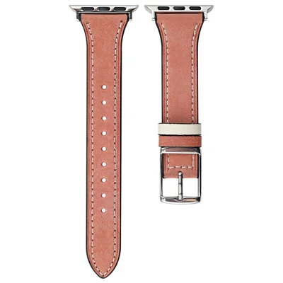 For Apple Watch Series 12 11 10 42mm / 9 8 7 41mm / SE3 SE2 SE 6 5 4 40mm / 3 2 1 38mm Genuine Leather Watch Band - Pink