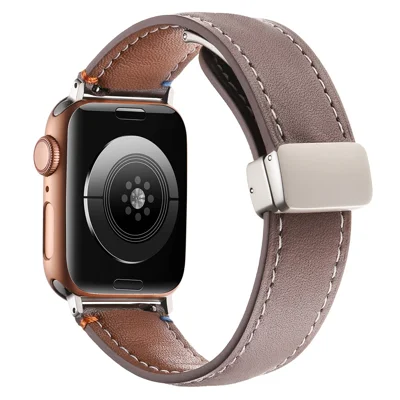 For Apple Watch Ultra 4 3 2 1 49mm / Series 12 11 10 46mm / 9 8 7 45mm / SE3 SE2 SE 6 5 4 44mm / 3 2 1 42mm Watch Band Magnetic Buckle - Dark Brown