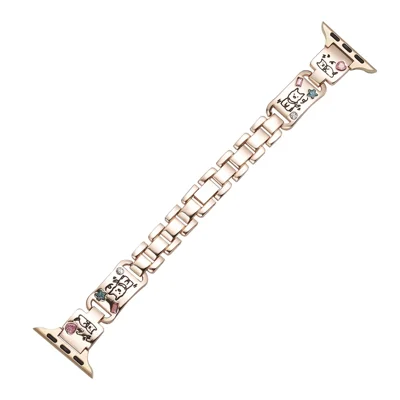 Metal Strap for Apple Watch Ultra 4 3 2 1 49mm / Series 12 11 10 46mm / 9 8 7 45mm / SE3 SE2 SE 6 5 4 44mm / 3 2 1 42mm Watch Band Dog Pattern - Rose Gold