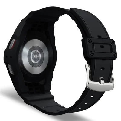 For Samsung Galaxy Watch7 / 6 / 5 / 4 44mm TPU Watch Band+Case Cover Integrated Design - Black