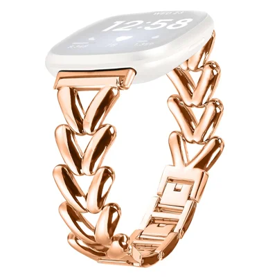 Zinc Alloy Watch Band for Fitbit Versa 3  /  Sense Twisted Metal Watch Strap Replacement - Rose Gold