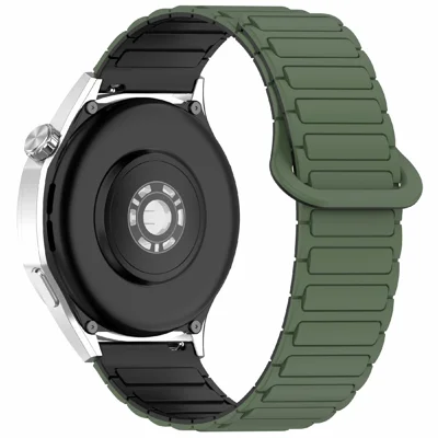For Samsung Galaxy Watch7 44mm / 40mm / Watch FE 40mm / Watch6 40mm / 44mm Silicone Band Dual Color Quick-Release-20mm Magnetic Watch Strap - Army Green / Black