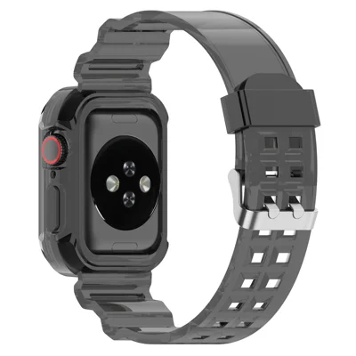 Voor Apple Watch Series 10 42 mm geïntegreerd horlogeband met hoes, instelbaar horlogeband - Transparant zwart