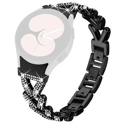 Zinc Alloy Watch Band Rhinestone Decor with Connector for Samsung Galaxy Watch7 44mm  /  40mm Twisted Watch Strap - Black