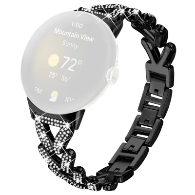 Zinc Alloy Twisted Watch Band Rhinestone Decor for Google Pixel Watch 5 / Watch 4 / Watch 3 / Watch 2 / Watch 41mm Watchband - Black