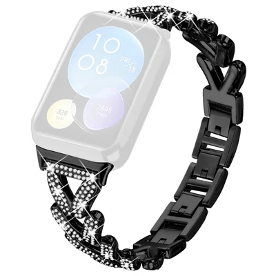 Zinc Alloy Twisted Watch Band Rhinestone Decor for Xiaomi Smart Band 10 Pro / 9 Pro / 8 Pro / Redmi Watch 6 / 5 / 4 Watch Strap - Black