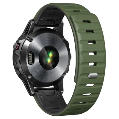 22mm Magnetic Strap for Garmin Fenix 8 47mm / Fenix E 47mm / Quatix 7 Pro Silicone Watch Band - Army Green+Black
