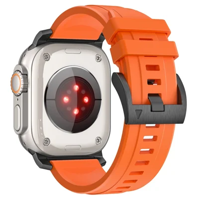 Silicone Strap for Apple Watch Ultra 4 3 2 1 49mm / Series 12 11 10 46mm / 9 8 7 45mm / SE3 SE2 SE 6 5 4 44mm / 3 2 1 42mm - Orange+Black Connector