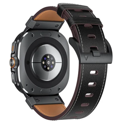 For Samsung Galaxy Watch Ultra2 47mm / Watch Ultra (2025) 47mm / Watch Ultra 47mm Genuine Cow Leather Watch Band Minimalist Sport Strap - Black / Napa Texture