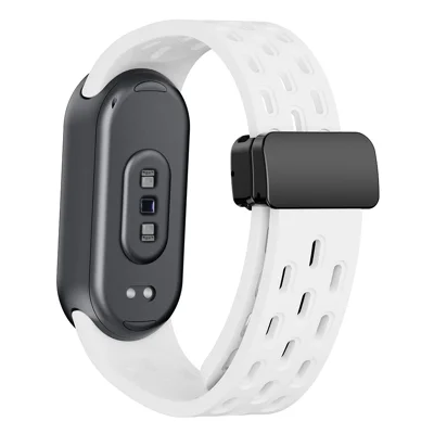 Silicone Watch Band for Xiaomi Smart Band 9 NFC / Band 9 / Band 8 Hollow Breathable Magnetic Buckle Strap - White
