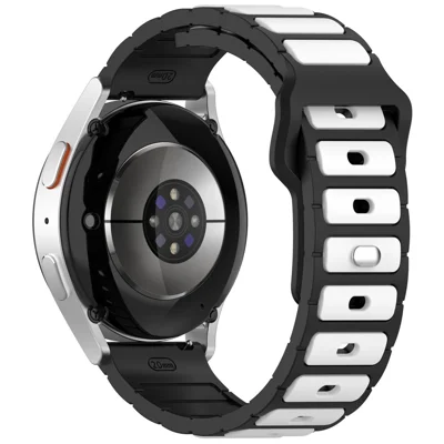 Silicone Strap for Samsung Galaxy Watch7 44mm 40mm / Watch6 44mm 40mm / Watch6 Classic 47mm 43mm Universal Quick-Release-20mm Dual Color Watch Band - Black+White