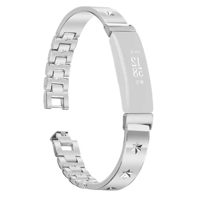 For Fitbit Inspire 2 Replacement Strap Metal Watch Band Snowflake Pattern, Silver