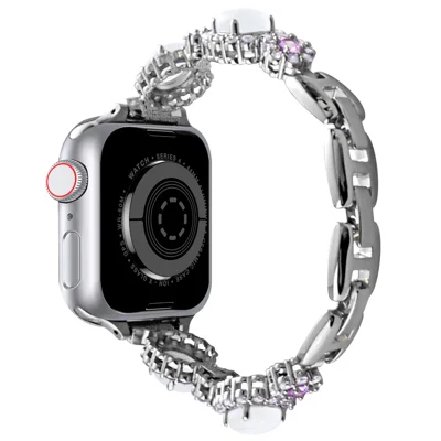 Watch Band For Apple Watch Ultra 4 3 2 1 49mm / Series 12 11 10 46mm / 9 8 7 45mm / SE3 SE2 SE 6 5 4 44mm / 3 2 1 42mm Gemstone Design Metal Strap - Silver