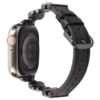 Watch Band For Apple Watch Series 11 10 42mm / 9 8 7 41mm / SE3 SE2 SE 6 5 4 40mm / 3 2 1 38mm Ultra Fiber Leather Diamond-Shaped Strap - Black