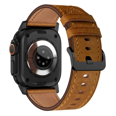 Bulk Purchasing Genuine Cowhide Leather Band For Apple Watch Ultra 4 3 2 1 49mm / Series 12 11 10 46mm / 9 8 7 45mm / SE3 SE2 SE 6 5 4 44mm / 3 2 1 42mm - Black  /  Red Brown