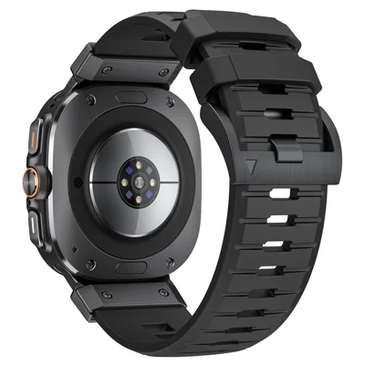 LEMONDA For Samsung Galaxy Watch Ultra2 47mm / Watch Ultra (2025) 47mm / Watch Ultra 47mm Fluorubber Strap Sweatproof Sport Watch Band - Black / Black Connector
