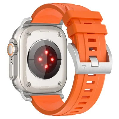 LEMONDA Watch Bands For Apple Watch Ultra 4 3 2 1 49mm / Series 12 11 10 46mm / 9 8 7 45mm / SE3 SE2 SE 6 5 4 44mm / 3 2 1 42mm Silicone Strap - Orange+Silver Connector