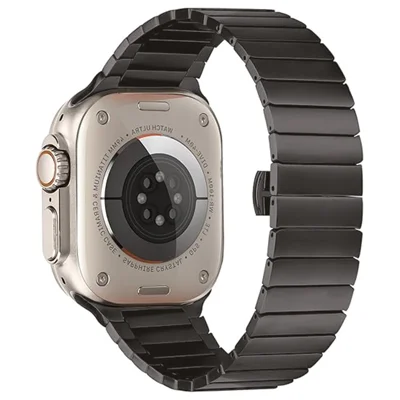 Watch Band For Apple Watch Ultra 4 3 2 1 49mm / Series 12 11 10 46mm / 9 8 7 45mm / SE3 SE2 SE 6 5 4 44mm / 3 2 1 42mm 1-Bead Bamboo Link Titanium Alloy Strap - Slate Color