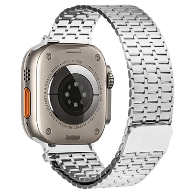 LEMONDA Magnetic Strap For Apple Watch Ultra 4 3 2 1 49mm / Series 12 11 10 46mm / 9 8 7 45mm / SE3 SE2 SE 6 5 4 44mm / 3 2 1 42mm Metal Watch Band - Silver