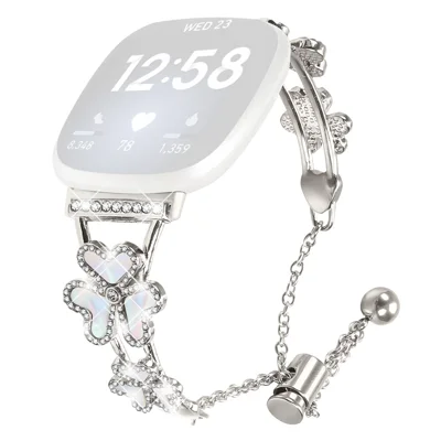 Metal Band Heart Clover Decor For Fitbit Versa 4  /  Sense 2 Watch Bracelet Replacement - Starlight