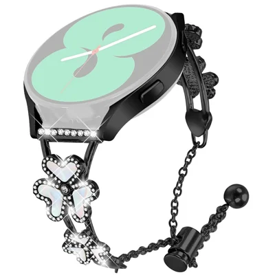 Metal Band Heart Clover Decor For Garmin Vivomove Trend  /  Venu Sq 2 Watch Bracelet Replacement - Black