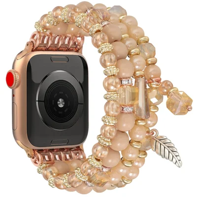 Beaded Bracelet For Apple Watch Series 12 11 10 42mm / 9 8 7 41mm / SE3 SE2 SE 6 5 4 40mm / 3 2 1 38mm Replacement Watch Band - Yellow