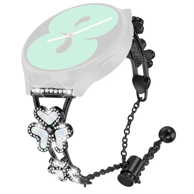 Watch Strap for TicWatch 2 Replacement Metal Band Heart Clover Decor - Black