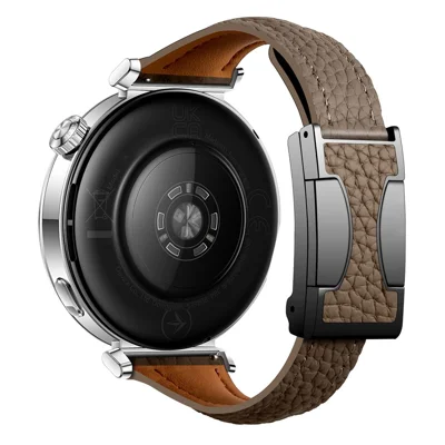 Quick-Release-18mm Genuine Cow Leather Strap for Huawei Watch GT 7 41mm / Garmin Venu 3S  /  Forerunner 265S  /  Forerunner 255S Litchi Texture Magnetic Buckle Watch Band - Tan