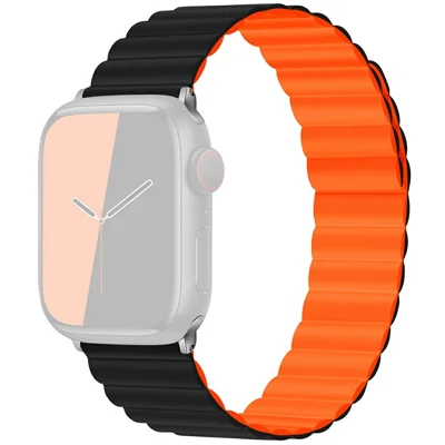 KALEBOL Magnetic Watch Band for Apple Watch Series 12 11 10 42mm / 9 8 7 41mm / SE3 SE2 SE 6 5 4 40mm / 3 2 1 38mm Silicone Adjustable Strap - Black Orange