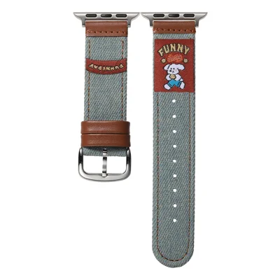 Denim Watch Band for Apple Watch Series 12 11 10 42mm / 9 8 7 41mm / SE3 SE2 SE 6 5 4 40mm / 3 2 1 38mm Retro Replacement Strap - Dog / Vintage Color
