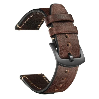 20mm Strap for Samsung Galaxy Watch7 / FE 40mm / Garmin Forerunner 165 / Huami Amazfit Bip 3 Genuine Cow Leather Watch Band - Coffee