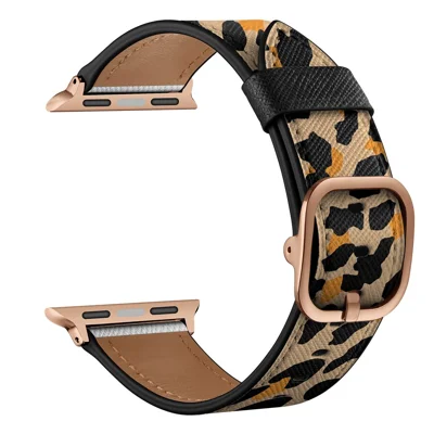 Printed Genuine Leather Watch Band for Apple Watch Series 10 42mm / 9 8 7 41mm / 6 5 4 SE SE (2022) SE (2023) 40mm / 3 2 1 38mm - Yello Leopard Print