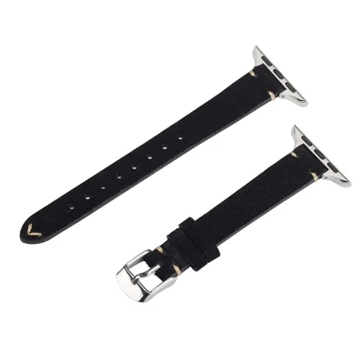 Watch Band for Apple Watch Series 11 10 42mm / 9 8 7 41mm / SE3 SE2 SE 6 5 4 40mm / 3 2 1 38mm Genuine Cow Leather Simple Matte Strap - Black