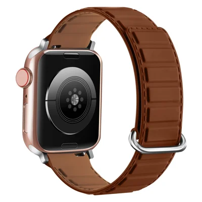 Silicone Strap for Apple Watch Series 12 11 10 42mm / 9 8 7 41mm / SE3 SE2 SE 6 5 4 40mm / 3 2 1 38mm Magnetic Reverse Buckle Watch Band - Brown