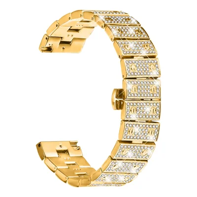 For Garmin Vivoactive 4 Watch Band Alloy Metal Rhinestones Decor Strap with Butterfly Clasp - Gold